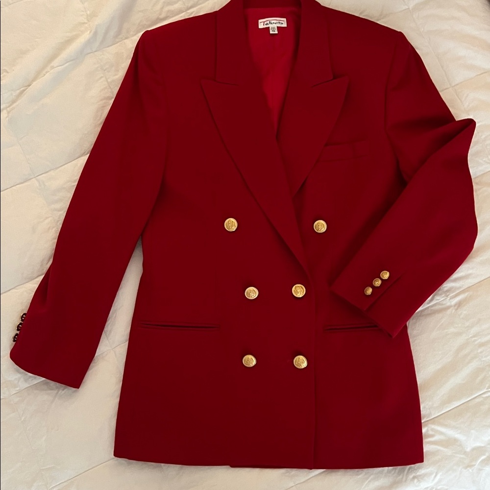 VTG Talbots Red 100% Wool Gold Double Buttons Blazer Womens SZ 10 Very Nice ❤️